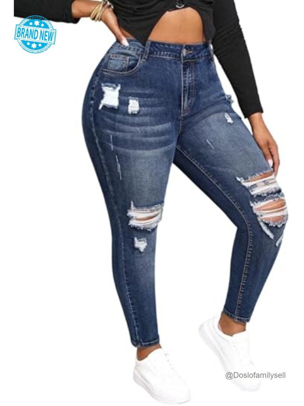 Plus Size High Waisted Skinny Jeans Stretchy Ripped Distressed Denim